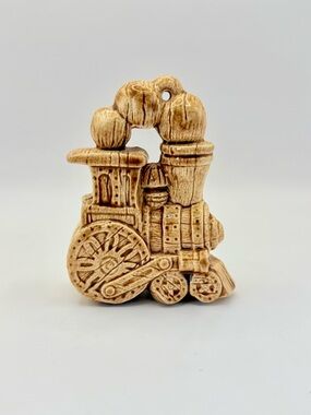 Vintage Tan Ceramic Train Christmas Ornament 4”
